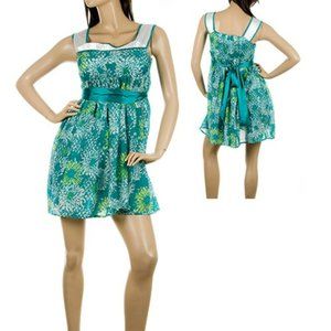 Fashionista Style,teal,cotton silk blend,square neck,bias trims,long bow,UNIQUE